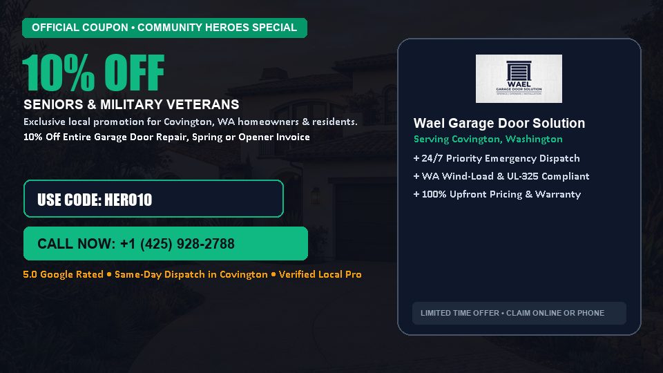 Wael Garage Door Solution 10% OFF Seniors & Military Veterans in Covington, WA
